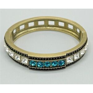 Heidi Daus Gold-Tone Bangle with Teal and Clear Crystals
